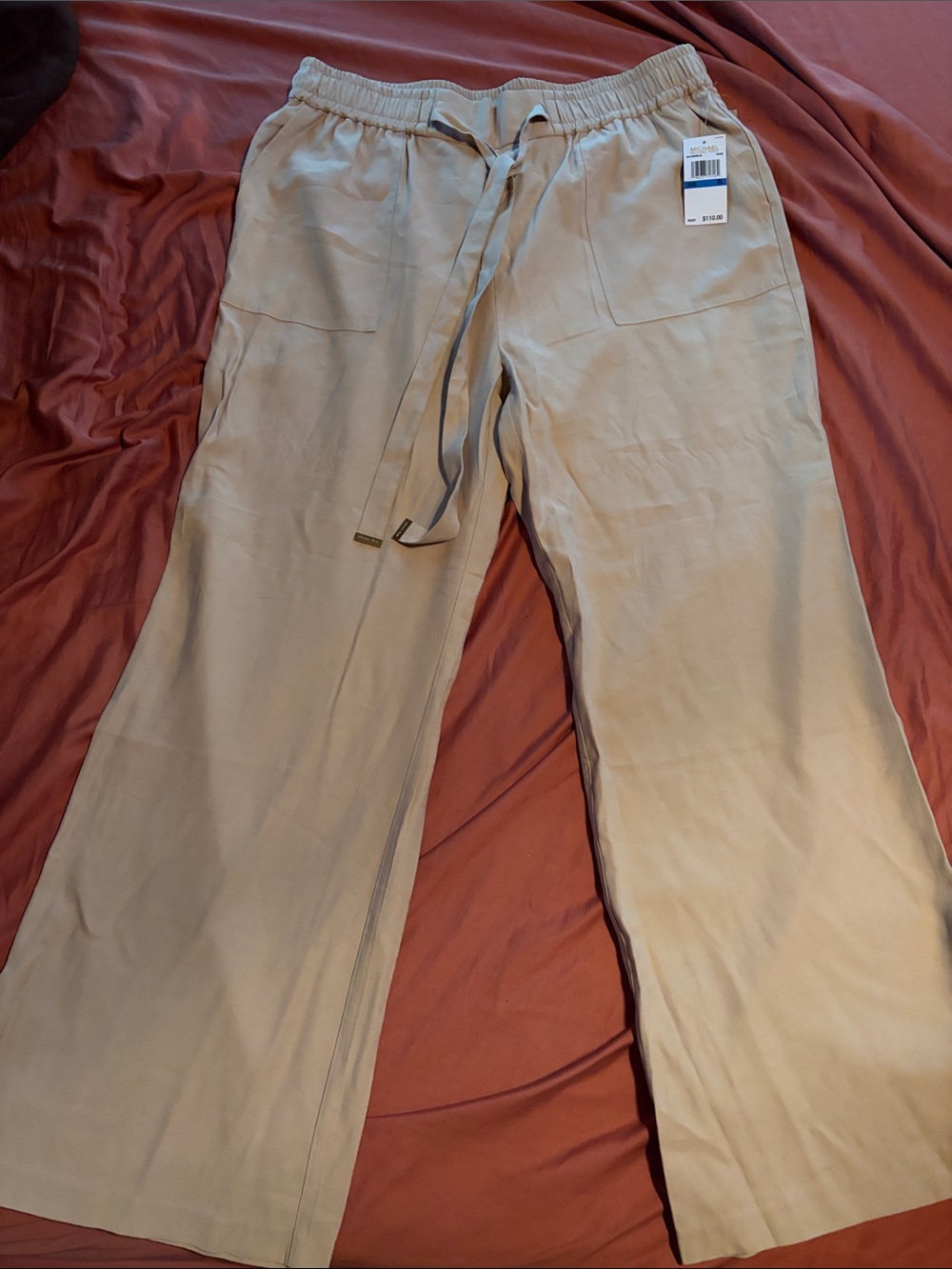 Michael Kors Beige Wide-Leg Drawstring Pants